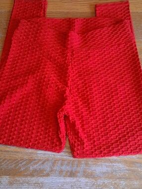 High-Waist Textured Leggings in Red Size XL